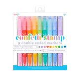 OOLY CONFETTI STAMP DOUBLE ENDED MARKERS - SET OF 9