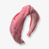 BARI LYNN SWEATSHIRT KNOT HEADBAND WITH STONES - NEON PINK