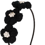 BARI LYNN 5 CRYSTALIZED CROCHET FLOWER HEADBAND - BLACK