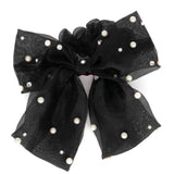 BARI LYNN TULLE PEARL BOW SCRUNCHIE - BLACK