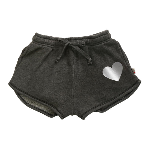 T2LOVE ATHLETIC SHORT W/PKTS - CHARCOAL/SILVER HEART