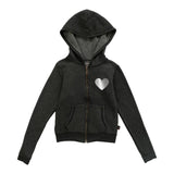 T2LOVE  HOODED ZIP JACKET - CHARCOAL/SILVER HEART