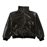 T2LOVE SEQUIN FASHION BOMBER ZIP JACKET - BLACK SEQUIN