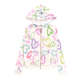 T2LOVE  HOODED ZIP JACKET - WHITE/MIX HEART