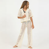 VINTAGE HAVANA CROCHET BUTTON UP AND CARGO PANT SET - IVORY