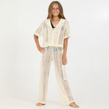 VINTAGE HAVANA CROCHET BUTTON UP AND CARGO PANT SET - IVORY