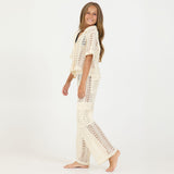 VINTAGE HAVANA CROCHET BUTTON UP AND CARGO PANT SET - IVORY