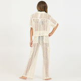 VINTAGE HAVANA CROCHET BUTTON UP AND CARGO PANT SET - IVORY