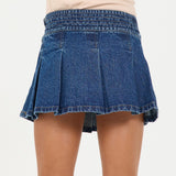 VINTAGE HAVANA PLEATED DENIM SKORT - DENIM