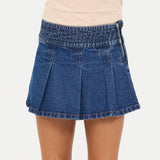 VINTAGE HAVANA PLEATED DENIM SKORT - DENIM