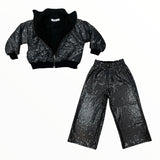 T2LOVE SEQUIN LOOSE FIT ELASTIC WAIST PANT - BLACK SEQUIN