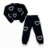 FLOWERS BY ZOE SWEATPANT - BLACK/WHITE HEARTS