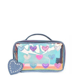 OMG ACCESSORIES CLEAR HEARTS PRINT POUCH - DENIM HEART CHARM