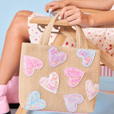 OMG ACCESSORIES CONFETTI HEARTS STRAW MINI TOTE BAG