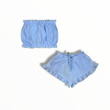 FLOWERS BY ZOE GAUZE RUFFLE SHORTS - BLUE