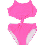 FLOWERS BY ZOE 1 PC KNOT SWIMSUIT - NEON PINK