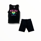 FLOWERS BY ZOE RIBBED TANK - BLACK/MALIBU