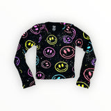 FLOWERS BY ZOE RIBBED LONG SLEEVE - BLACK/ NEON SMILEY