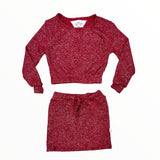 T2LOVE TOP AND SKIRT SET - BURGANDY METALLIC