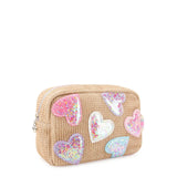 OMG ACCESSORIES CONFETTI HEART PATCHED STRAW POUCH