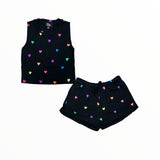 FLOWERS BY ZOE SHORTS - BLACK/MULTI HEARTS