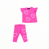 FLOWERS BY ZOE BABY T-SHIRT AND LEGGING SET - NEON PINK/HEARTS