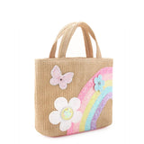 OMG ACCESSORIES DAISY & RAINBOW STRAW MINI TOTE BAG