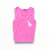 FIREHOUSE RIBBED TANK -  NEON PINK/LA/SPLATTERED