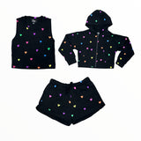 FLOWERS BY ZOE ZIP HOODIE - BLACK/ MULTI HEARTS