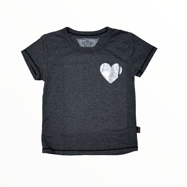 T2LOVE S/S CLASSIC FITTED TEE - CHARCOAL/SILVER HEART