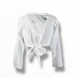 FLOWERS BY ZOE GAUZE TIE FRONT LONG SLEEVE - WHITE