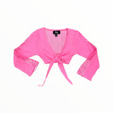 FLOWERS BY ZOE GAUZE TIE FRONT LONG SLEEVE - NEON PINK