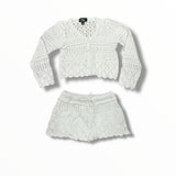 FLOWERS BY ZOE KNIT CARDIGAN AND SHORT SET - IVORY