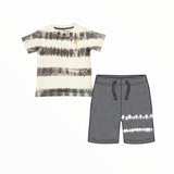 BABY STEPS T-SHIRT AND SHORT SET - COAL TIE DYE STRIPE