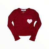 T2LOVE CROP LONG SLEEVE THERMAL WITH THUMB HOLES - RED/PINK HEART