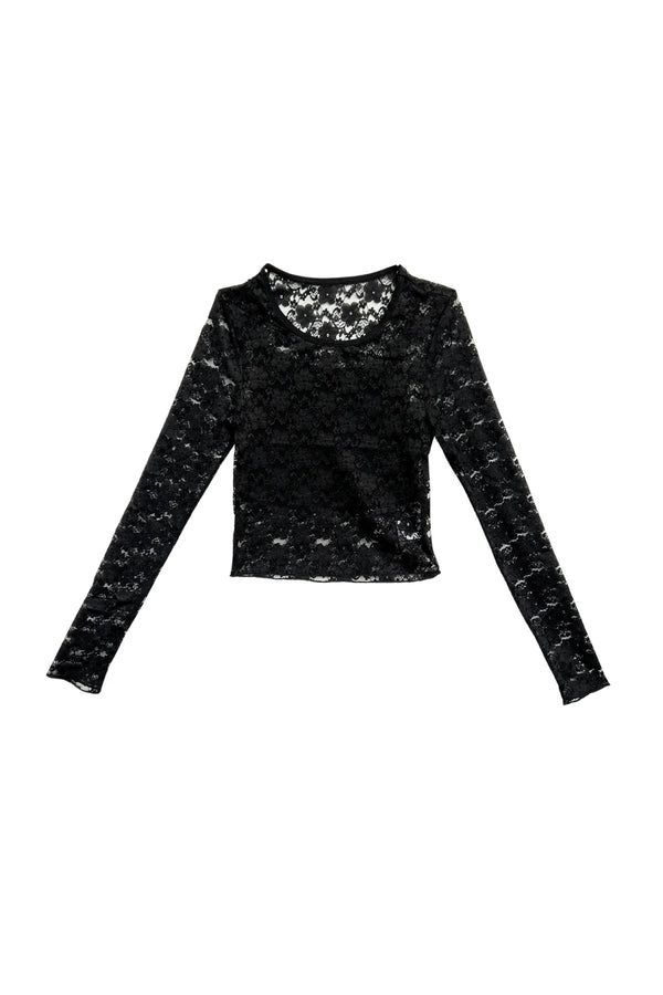 KATIE J TWEEN LACEY TOP - BLACK