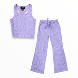 FLOWERS BY ZOE STRIPE KIT TANK AND WIDE PANT SET - LAVANDER