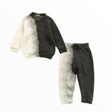 COZII CREW SWEATSHIRT AND SWEATS SET - BLACK/WHITE SPLIT TIE DYE