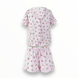 FLOWERS BY ZOE 2 PC BUTTON PAJAMA SET - PINK/CHERRIES