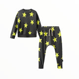 NUNUNU STAR SWEATSHIRT AND BAGGY PANT SET - GRAPHITE/HOT LIME