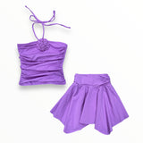 FLOWERS BY ZOE HANKERCHIEF SKIRT SET WITH ROSE - PURPLE