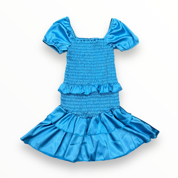 CHERYL KIDS CAP SLEEVE DRESS - SATIN BLUE