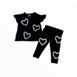 FLOWERS BY ZOE BABY T-SHIRT AND LEGGING SET - BLACK/WHITE HEARTS