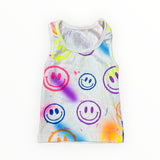 FLOWERS BY ZOE RIBBED TANK - WHITE/SPRAY AIR BRUSH SMILEY