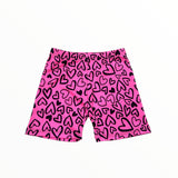 SOCIAL BUTTERFLY BIKE SHORTS - HOT PINK/HEARTS