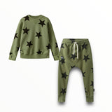 NUNUNU STAR SWEATSHIRT AND BAGGY PANT SET - OLIVE