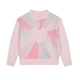 BILLIE BLUSH STUDS HEART GRAPHIC KNIT SWEATER - PINK