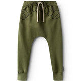 NUNUNU FRENCH TERRY BUBBLY BAGGY PANTS - OLIVE