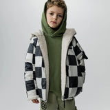 NUNUNU REVERSIBLE CHECKMATE DOWN JACKET - BLACK/SMOKEY GREY