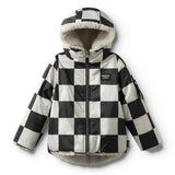 NUNUNU REVERSIBLE CHECKMATE DOWN JACKET - BLACK/SMOKEY GREY